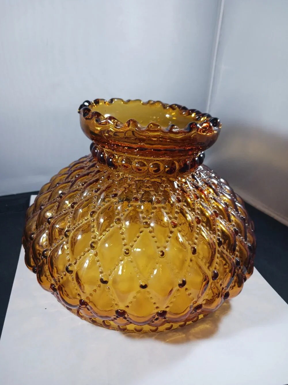 Vintage Kerosene Oil Lamp 6.5in Amberina Ruffle Lamp Shade
